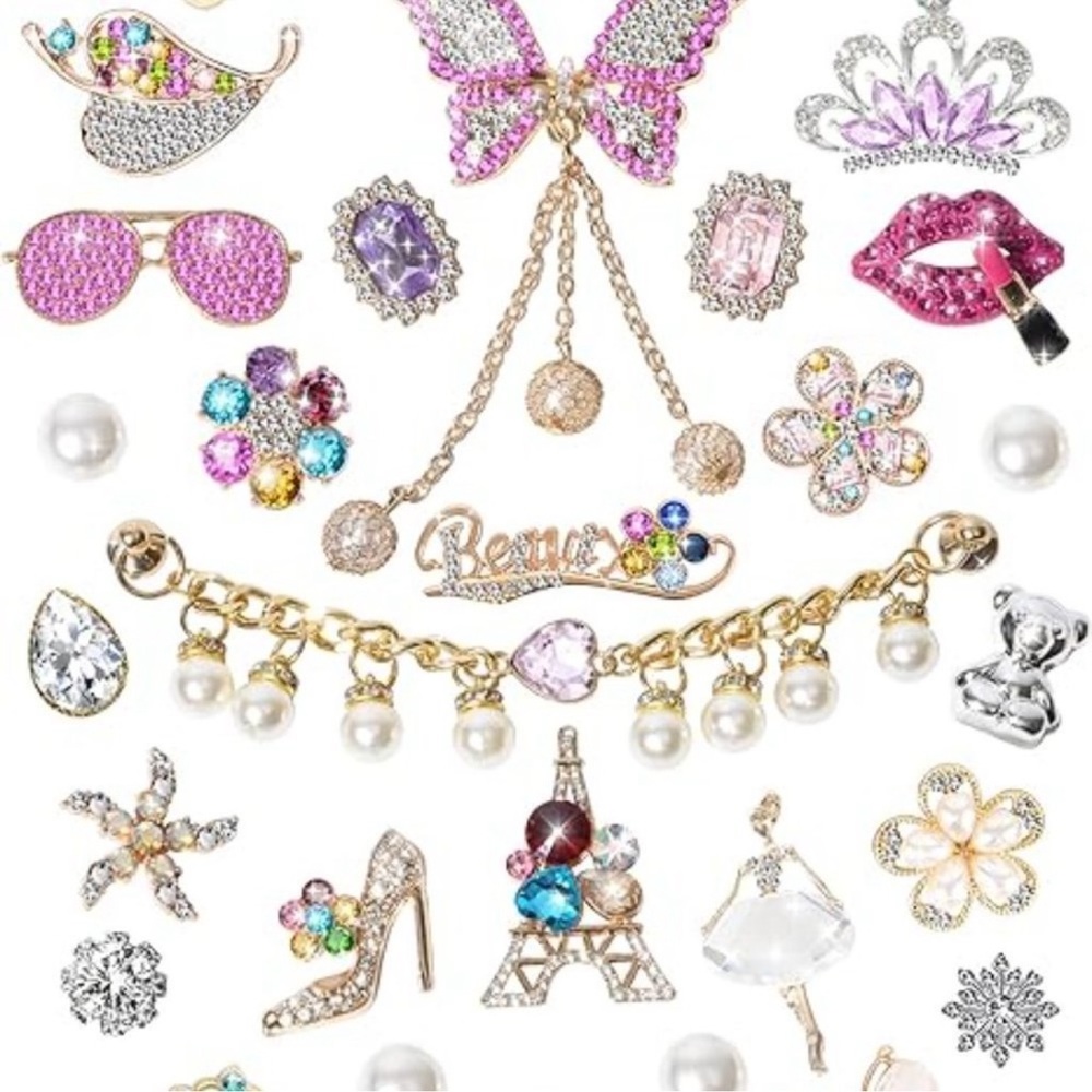 29 PCS shoe CHARMS Gold Bling Shoe for Croc Clog Sandals